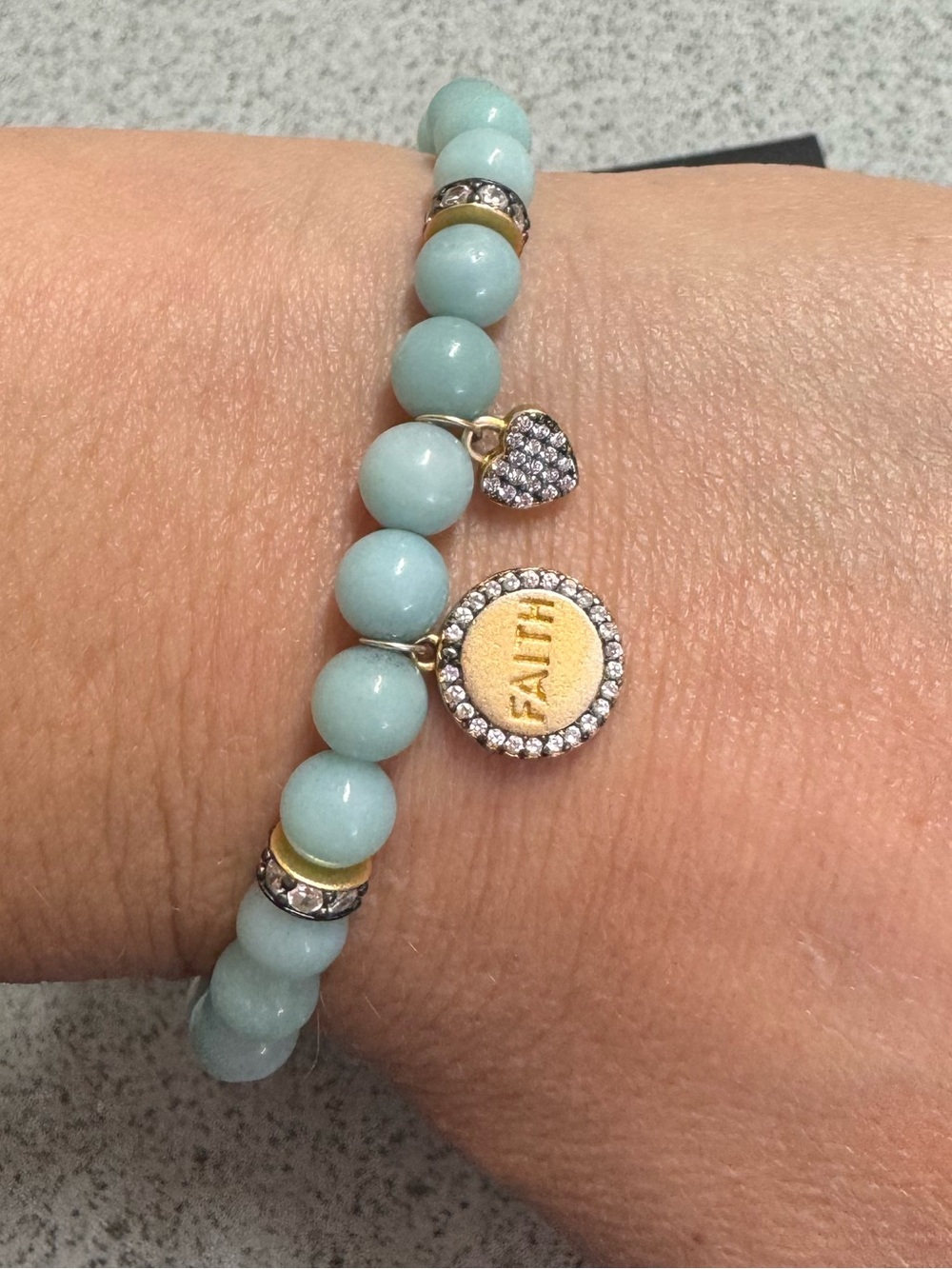 Freida Rothman Sentiment Amazonite Faith Stretch Bead Bracelet. - Picture 5 of 7